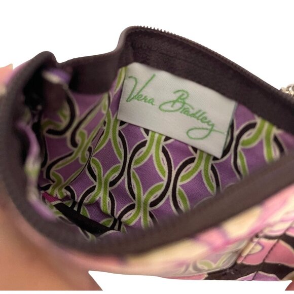 Vera Bradley Zipper ID Case Wallet Document Holder Floral Brown Pink Coin Purse - Picture 3 of 6